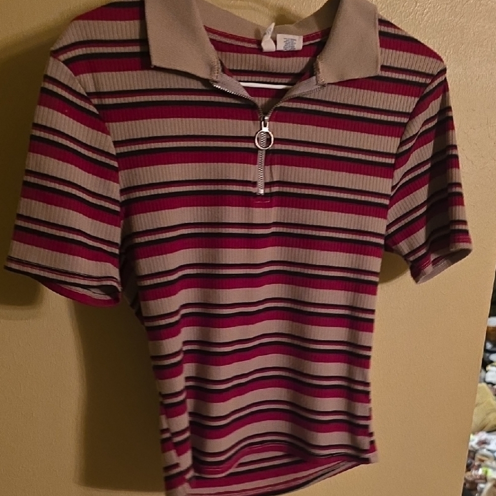 Sky and Sparrow Red and Tan Striped Top